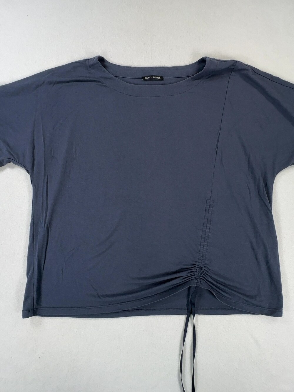 Eileen Fisher Boxy Crop Top Ruched Blue Women's Size Medium